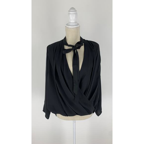 Mango MNG Black Tie Blouse Top Womens Small Size 4 Long Sleeve New - Picture 5 of 11